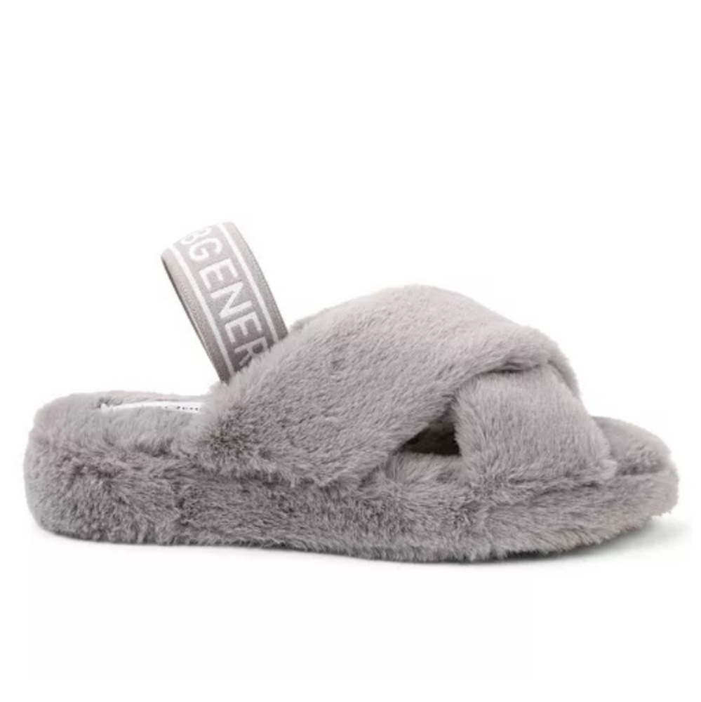 BCBG Faux Fur Grey Slippers Size 10